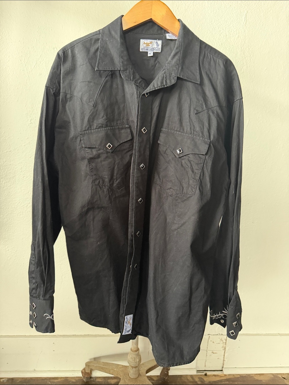 Panhandle Slim Black Embroidered Pearl-snap Western Shirt Size XL